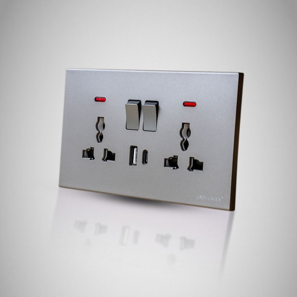 t8 grey7 T8 Twin Socket + USB - Grey - Image 1